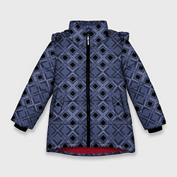 Зимняя куртка для девочки Геометрический узор в черно-синих тонах