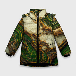 Зимняя куртка для девочки Текстура зелёного мрамора с золотыми прожилками