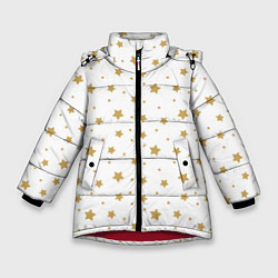 Зимняя куртка для девочки Бежевые звездочки на белом фоне