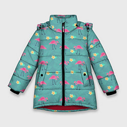 Куртка зимняя для девочки Летний паттерн с фламинго, цвет: 3D-красный