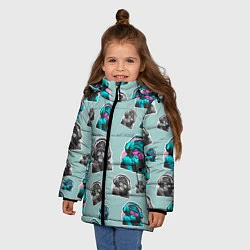 Куртка зимняя для девочки Обезьяна меломан, цвет: 3D-черный — фото 2