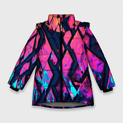 Куртка зимняя для девочки Розово-голубые соты и разломы, цвет: 3D-светло-серый