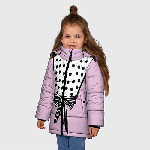 Зимняя куртка для девочки Костюм Барби: черный горох с полосатым бантом / 3D-Черный – фото 3