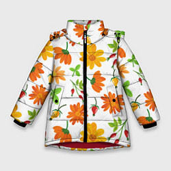 Куртка зимняя для девочки Orange flowers, цвет: 3D-красный