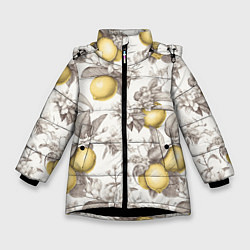 Куртка зимняя для девочки Лимоны - винтаж графика: паттерн, цвет: 3D-черный