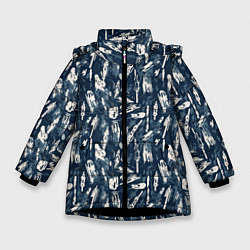 Куртка зимняя для девочки Абстрактный узор с сине-белыми элементами, цвет: 3D-черный