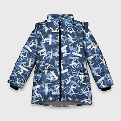 Куртка зимняя для девочки Сноубордист и Лыжник - камуфляж, цвет: 3D-светло-серый
