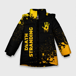 Куртка зимняя для девочки Death Stranding - gold gradient: надпись, символ, цвет: 3D-черный