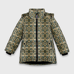 Куртка зимняя для девочки Золотистые симметричные узоры, цвет: 3D-черный