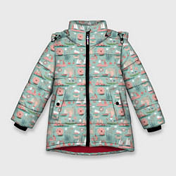 Куртка зимняя для девочки Паттерн с корабликами, цвет: 3D-красный