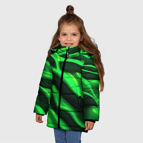 Зимняя куртка для девочки Зелено-черный абстрактный фон / 3D-Черный – фото 3