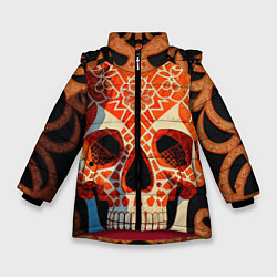 Куртка зимняя для девочки Оранжевый череп, цвет: 3D-красный