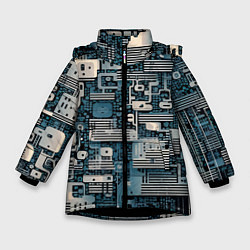 Куртка зимняя для девочки Механическая конструкция паттерн, цвет: 3D-черный