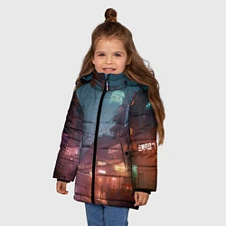Куртка зимняя для девочки Киберпанк город будущего, цвет: 3D-красный — фото 2