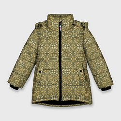 Куртка зимняя для девочки Средневековый лиственный узор, цвет: 3D-черный