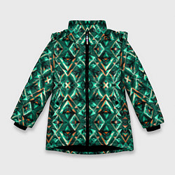 Куртка зимняя для девочки Изумрудный калейдоскоп, цвет: 3D-черный