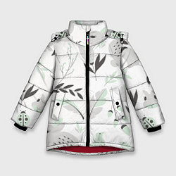 Куртка зимняя для девочки Зайцы и растения паттерн, цвет: 3D-красный