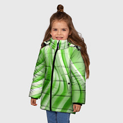 Куртка зимняя для девочки Белые и зеленый волны, цвет: 3D-черный — фото 2