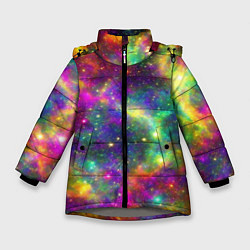 Куртка зимняя для девочки Яркий неоновый космос, цвет: 3D-светло-серый
