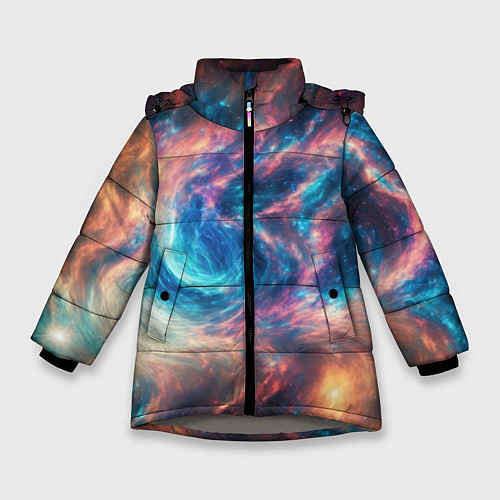 Зимняя куртка для девочки Космические узоры необычные / 3D-Светло-серый – фото 1
