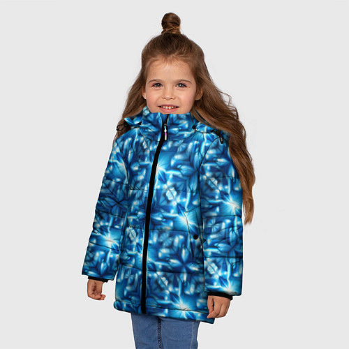 Зимняя куртка для девочки Светящиеся голубые цветы / 3D-Черный – фото 3
