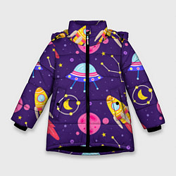 Куртка зимняя для девочки Космическая тема паттерн, цвет: 3D-черный