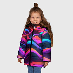 Куртка зимняя для девочки Неоновые фиолетовые волны, цвет: 3D-черный — фото 2