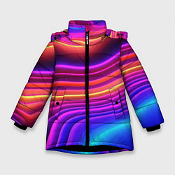 Куртка зимняя для девочки Яркие неоновые волны, цвет: 3D-черный