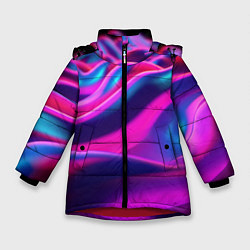 Куртка зимняя для девочки Фиолетовые неоновые волны, цвет: 3D-красный
