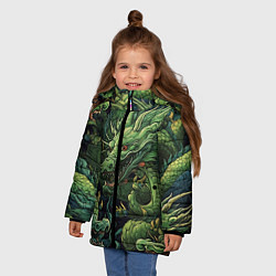 Куртка зимняя для девочки Зеленые драконы: арт нейросети, цвет: 3D-черный — фото 2