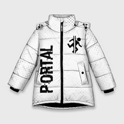 Куртка зимняя для девочки Portal glitch на светлом фоне: надпись, символ, цвет: 3D-черный