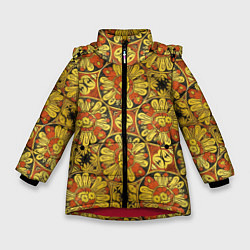 Куртка зимняя для девочки Красно-желтые цветочки, цвет: 3D-красный