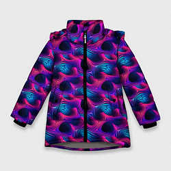 Куртка зимняя для девочки Абстракция паттерн фиолетовые цвета, цвет: 3D-светло-серый