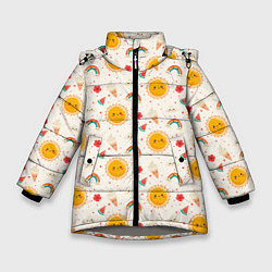 Куртка зимняя для девочки Летний милый паттерн, цвет: 3D-светло-серый