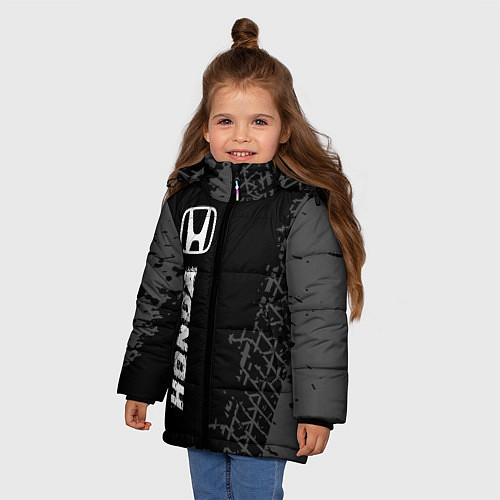 Зимняя куртка для девочки Honda speed на темном фоне со следами шин: по-верт / 3D-Черный – фото 3