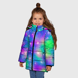 Куртка зимняя для девочки Яркий космос розово-синий с вкраплениями зеленого, цвет: 3D-светло-серый — фото 2
