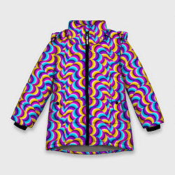 Куртка зимняя для девочки Красочный фон с ползучими змеями, цвет: 3D-светло-серый