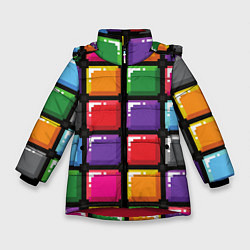 Куртка зимняя для девочки Пиксельные кубики, цвет: 3D-красный