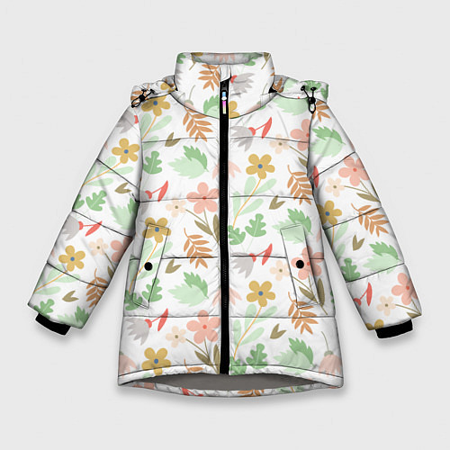 Зимняя куртка для девочки Листики цветочки / 3D-Светло-серый – фото 1