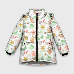 Куртка зимняя для девочки Листики цветочки, цвет: 3D-светло-серый