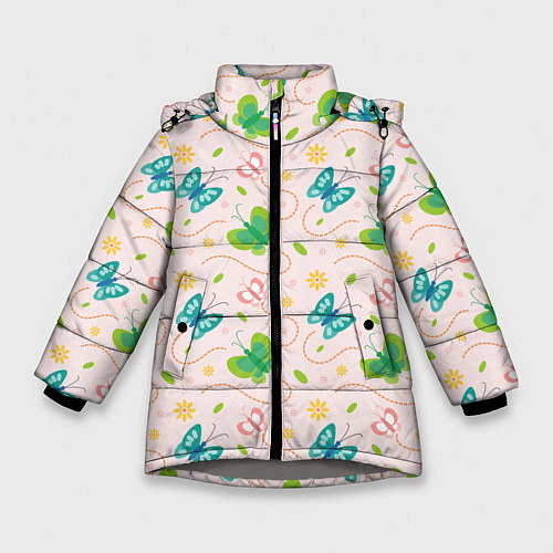Зимняя куртка для девочки Прекрасные бабочки / 3D-Светло-серый – фото 1
