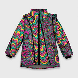 Куртка зимняя для девочки Цветочно-бензиновый узор, цвет: 3D-светло-серый