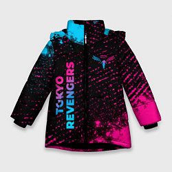 Куртка зимняя для девочки Tokyo Revengers - neon gradient: надпись, символ, цвет: 3D-черный