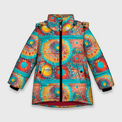 Зимняя куртка для девочки Круги полосы абстракция