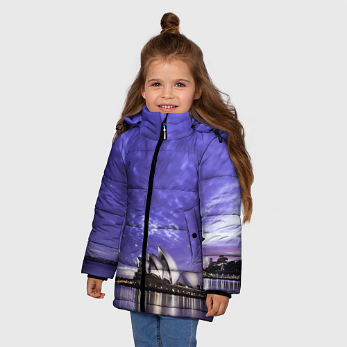Зимняя куртка для девочки Сидней в фиолетовом в закате / 3D-Черный – фото 3