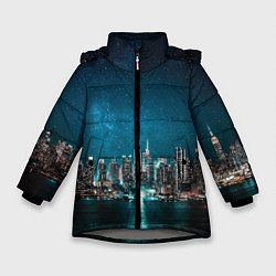 Куртка зимняя для девочки Большой город в звездах, цвет: 3D-светло-серый