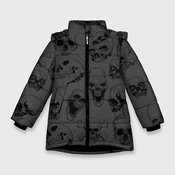 Куртка зимняя для девочки Раскиданные черепа, цвет: 3D-черный