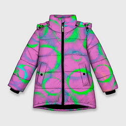 Куртка зимняя для девочки Тай дай розовый с зеленым, цвет: 3D-черный