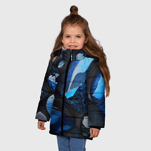 Зимняя куртка для девочки Красивые камни текстура - нейросеть / 3D-Черный – фото 3