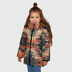 Куртка зимняя для девочки Оранжевые японские мотивы, цвет: 3D-черный — фото 2